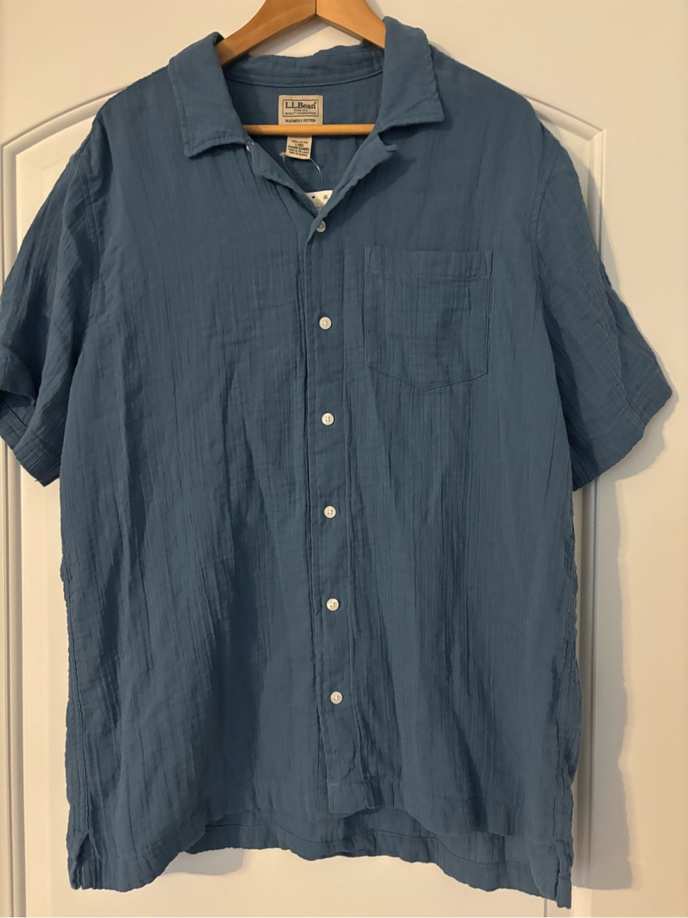 L.L.Bean Men's Cloud Gauze Short Sleeve Shirt Size L Regular NWT Blue